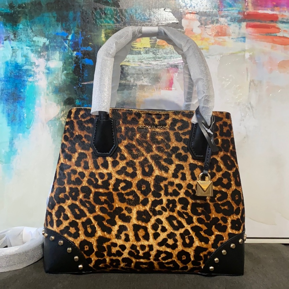 Michael Kors Mercer Gallery Leopard Calf Hair Satchel - Picture 2 of 12